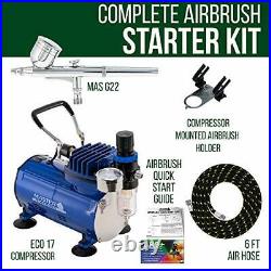 Multi-purpose Gravity Feed Dual-action Airbrush Kit with 6 Foot Hose Compressor