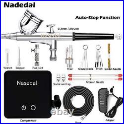 Nasedal Airbrush kit with Auto-stop Air Compressor 0.3mm Dual-Action Air Brus