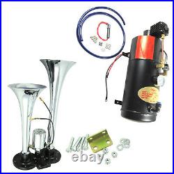 New Train Horn Kit Loud Dual 2 Trumpet withAir Compressor Complete System 120 PSI