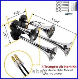 New Train Horn Kit Loud Dual 4 Trumpet with 150 PSI Air Compressor Complete System