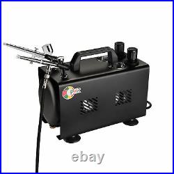 OPHIR 2 Sets Double Dual Action Airbrush Kit with Air Compressor for Model Hobby