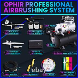 OPHIR Airbrush Kit Air Compressor with Tank for Model Hobby Crafts 3 Airbrushes