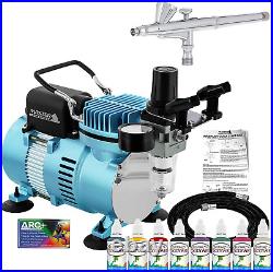 Portable Airbrush Compressor Kit Dual Action Spray Air Brush With 8 Paint Colors