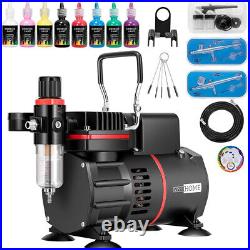 Portable Airbrush Paint Spray Booth with Dual Fan Air Compressor Kit 3 Gun 8 Color