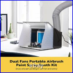 Portable Airbrush Paint Spray Booth with Dual Fan Air Compressor Kit 3 Gun 8 Color