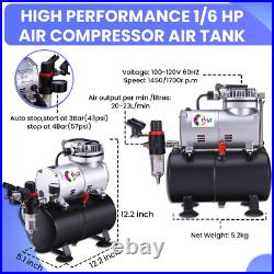 Professional Airbrush Compressor Kit with 3x Airbrushes for Hobby Model Cake