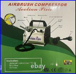 Salon Air Compressor TC-60 Oil-less. 3mm Dual Act Airbrush with Createx Color Kit