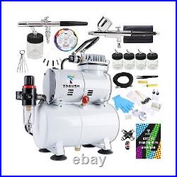 T TOGUSH Air Compressor Kit with 2 Airbrushes Cleaning Airbrush Kit Double Ac