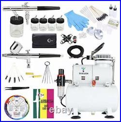 T TOGUSH Air Compressor Kit with 2 Airbrushes Cleaning Airbrush Kit Double Action