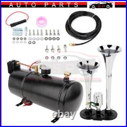 Train Horn Kit Loud Dual Trumpet 0.8G 150 PSI Air Compressor Complete System